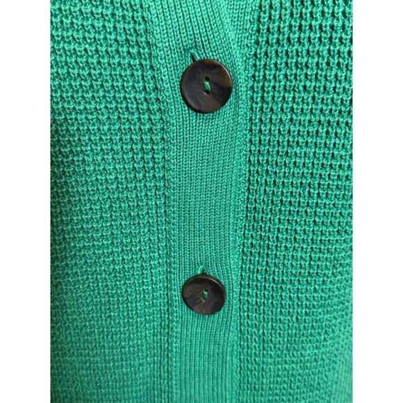 J. Jill sweater green waffle texture open neck collared button up cardigan Sz LP - Picture 3 of 7